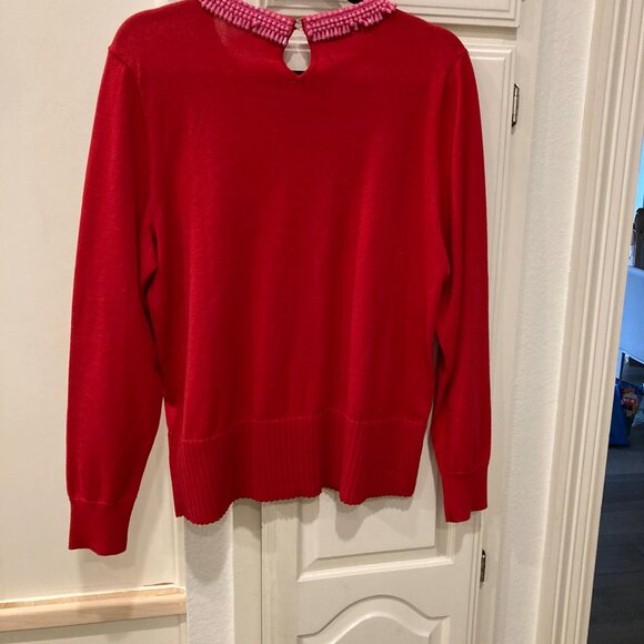 NWT Talbots Red Pink Beaded Crewneck Sweater Pullover Size Large Valentine's Day - Picture 5 of 6